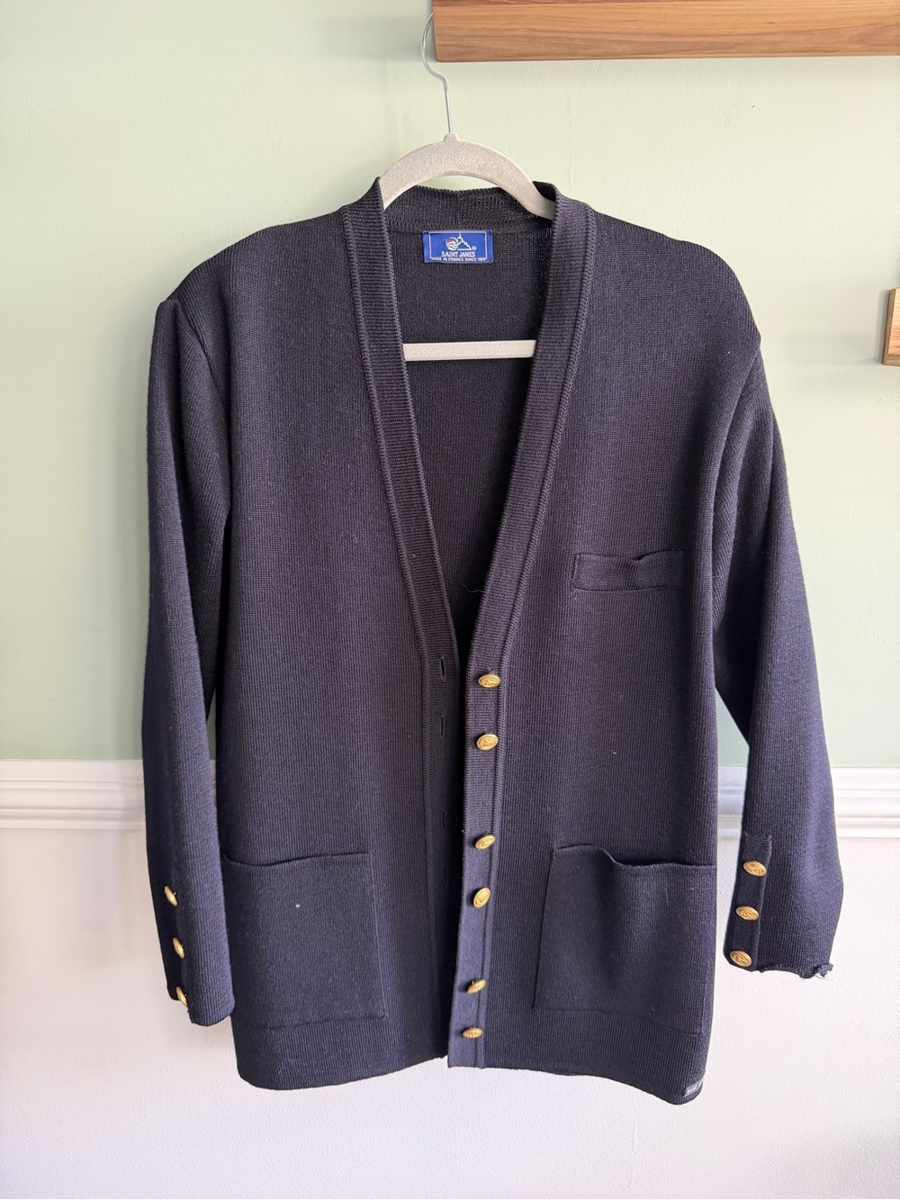 Saint James Dark Blue 100% wool Cardigan with Gold Buttons